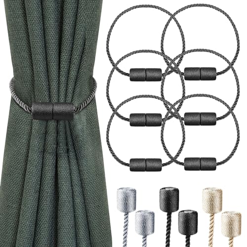 Milaloko 6-Pack Starke Magnetische Vorhang Tiebacks mit Dickeren Twist Seil Dekorative Krawatte Backs Holdbacks für Vorhänge Fenster Vorhang, Schwarz von Milaloko