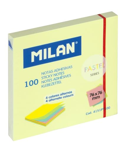 Block 100 Haftnotizen abwechselnd Farben 76 x 76 mm, Pastel MILAN, 4151PT100 von MILAN