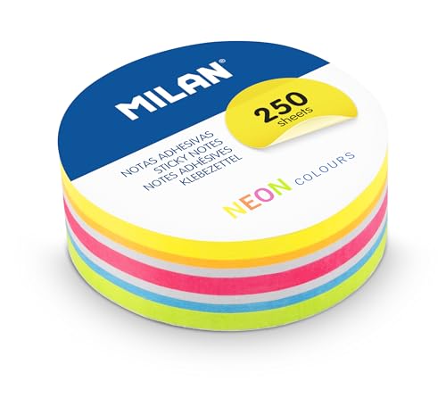 MILAN® Block mit 250 Haftnotizen, abnehmbar, rund, Neonfarben, Ø 67 mm von MILAN