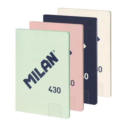 MILAN® Packung mit 4 Notizbüchern A4, geleimt, liniertes Papier (7 mm), 48 Blatt, 95 g/m², Gummi-Kollektion 430 von Milan