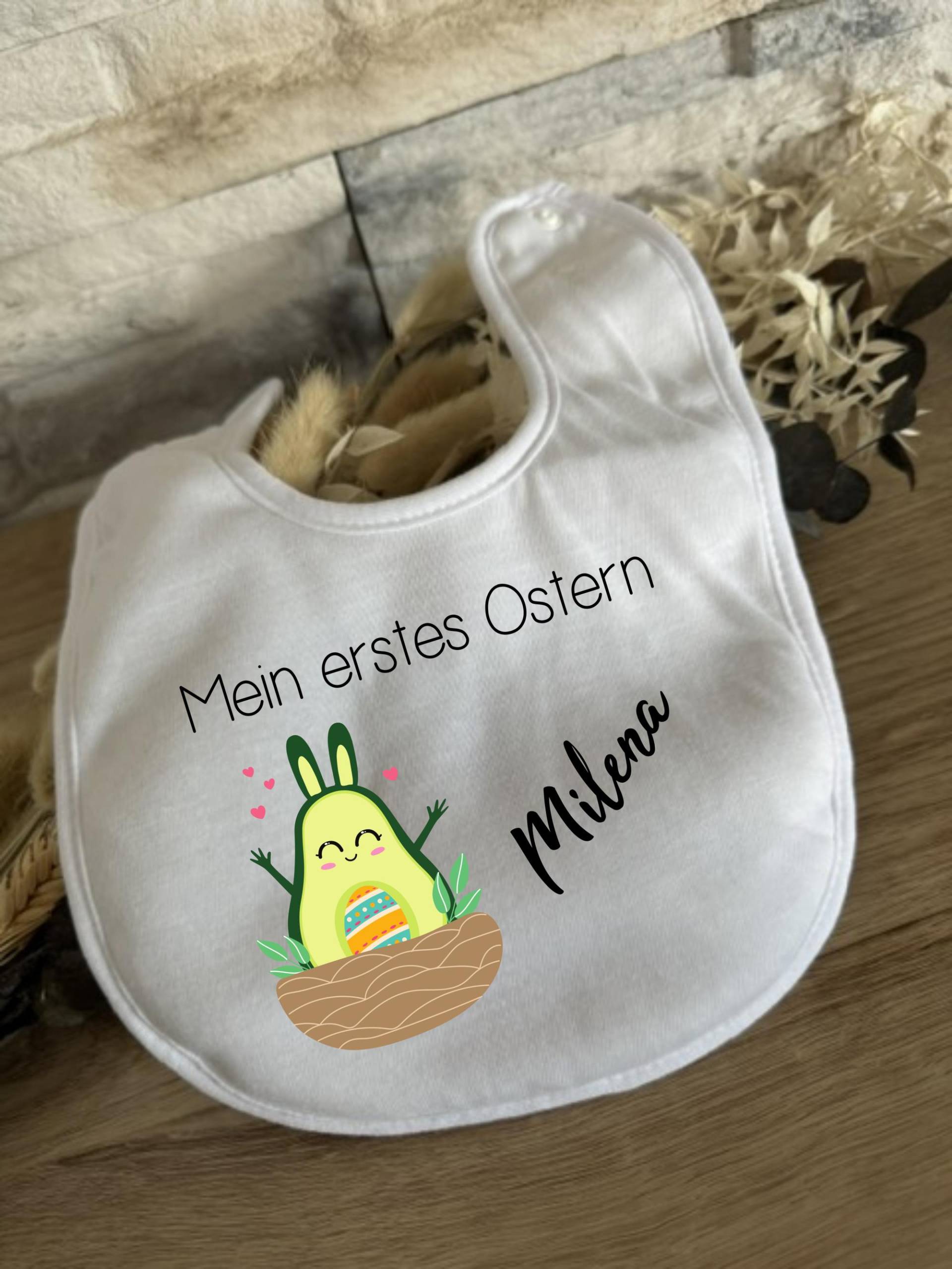 Baby Lätzchen Personalisierte Geschenke Name Erstes Ostern Geschenk Babyparty Babyshower Geburt Halstuch Babygeschenk Avocado Mama 2025 von Milevo