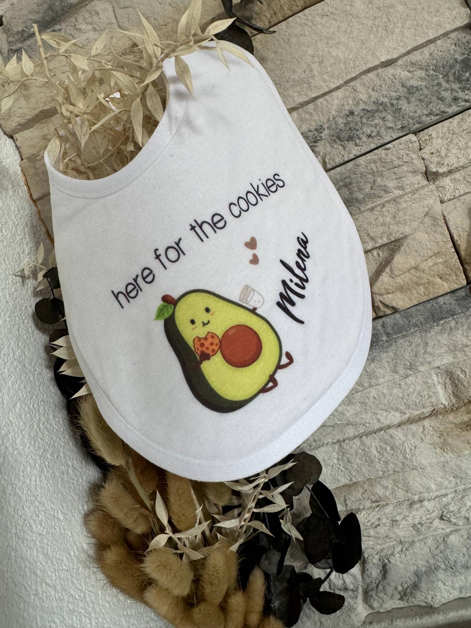 Baby Latz Personalisierte Geschenke Lätzchen Cookies Avocado Keks Krümelmonster Geschenk Babyparty Babyshower Geburt Halstuch 2025 von Milevo