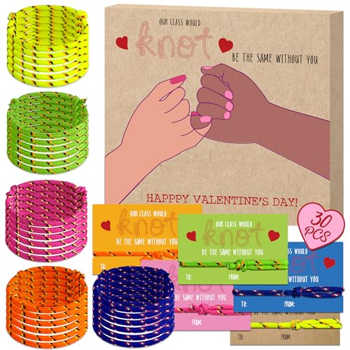 Milianquill Valentinstagskarten für Freundschaftsarmband – 28 Stück Knoten-Armband-Grußkarten, Valentinstagskarten für Shcool Klassenzimmer, Valentinstagsgeschenke für Schüler von Lehrern von Milianquill