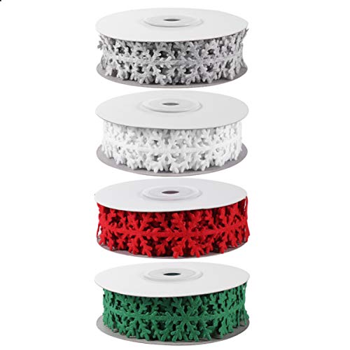 Milisten 4 Rollen 5 m Schneeflockenband Spitzenband Weihnachten Schneeflocke Trim Band Geschenkband Schneeflocke Deko DIY Scrapbooking Nähen Band (4 Farben) von Milisten