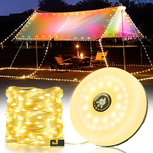 Miljgte Camping Lichterkette Aufrollbar 10M 4 IN 1 Tragbare Außenlichterketten mit 8 Beleuchtungsmodi, 30s Wiederherstellung,Wasserdichte USB Ladung Campinglampe für Camping Hof und Wandern von Miljgte