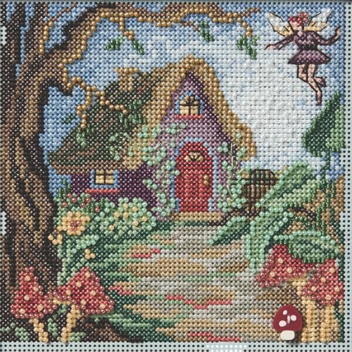 Mill Hill Fairy House MH142514 Kreuzstich-Set, Perlen und Knöpfe 2025 Frühlingsserie, 13,3 x 13,3 cm, mehrfarbig von Mill Hill