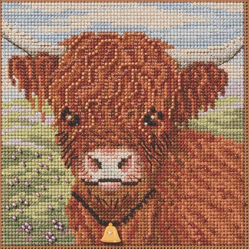 Mill Hill Highland Cow MH142512 Kreuzstich-Set, Perlen und Knöpfe 2025 Frühlingsserie, 13,3 x 13,3 cm, mehrfarbig von Mill Hill