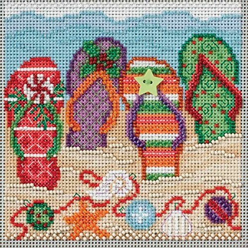 Unbekannt Holiday Flip Flops Buttons & Beads Counted Cross Stitch Kit-5"X5" 14 Count von Mill Hill