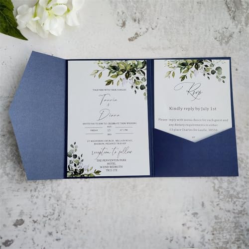 MillaSaw Einladungskarten mit Umschlag für Hochzeit, Brautparty, Geburtstag, Dankeskarte, 12,7 x 17,8 cm, Blau, 20 Sets von MillaSaw