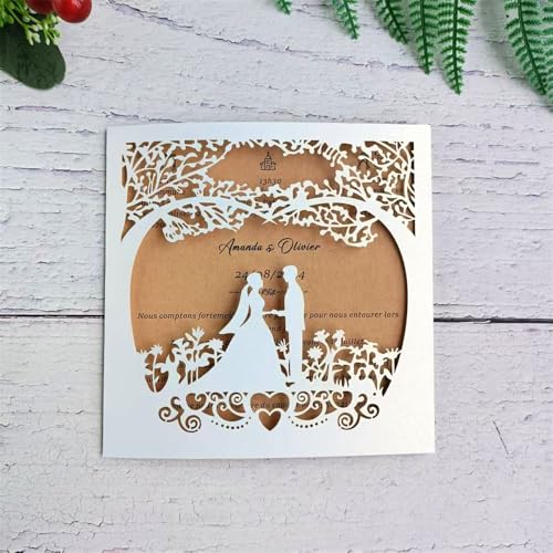 MillaSaw Hochzeitseinladungskarte mit Blankoeinsatz und Umschlag 25 Sets (weiß) von MillaSaw