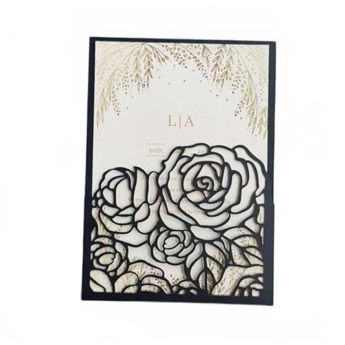 Schwarze Rose Hochzeitseinladungskarten mit Umschlägen, hohle Blume, lasergeschnitten, 20 Sets (schwarz) von MillaSaw