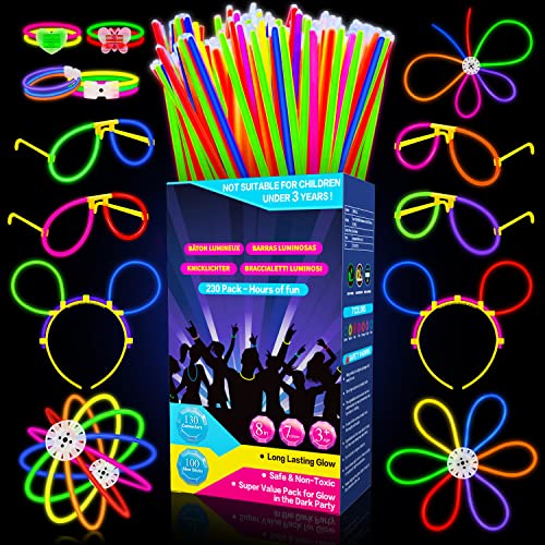 Millegu Knicklichter Party Set,100 Stück Leuchtstäbe 130 Verbinder,Neon Knicklichter Ketten und Leuchtbrillen für Kinder, Deko für Festival Hochzeiten Weihnacht Party Silvester Deko 2024 von Millegu