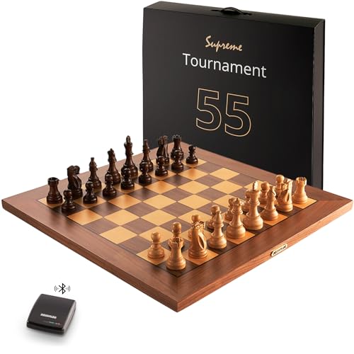 MILLENNIUM Supreme Tournament E-Board Set - Elektronisches Turnierschachbrett mit hochwertigen Holzfiguren, inklusive ChessLink-Modul für Online-Schach gegen Spieler aus der ganzen Welt von Millennium