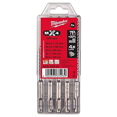 Broca SDS-Plus MX4 (Estuche) 5 piezas (5,5 x 115 mm, 5,5/6/7/8 x 160 mm) von Milwaukee