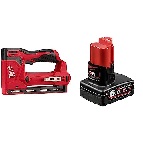 Milwaukee Akumuliatorinis kabių pistoletas STAPLER M12 BST-0 (12V) (be akum ir kroviklio) & NEUHEIT M12B6 Akku 12V 6,0Ah Red Lithium-Ion 4932451395 von Milwaukee