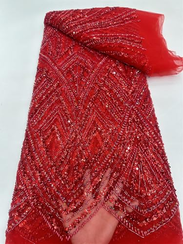 Afrikanischer Spitzenstoff, schwere Perlenstickerei, französische Spitze für schöne Brautkleider (4,5 m, Rot) von Milylace