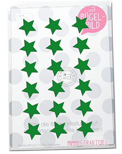 Bügelbild 18 Sterne mini 2 cm Flockfolie Aufbügler Applikationen Bügelsticker für Stoffe Textilien Kinder zum Aufbügeln Flicken, Farbe:grün von Mimmis Traktor