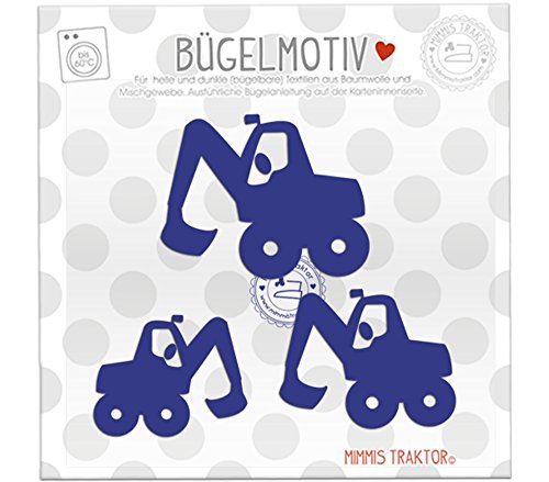 Bügelbild 3 Bagger 6,5 cm bis 4,8 cm DUNKELBLAU Flockfolie Aufbügler Applikationen Bügelsticker für Stoffe Textilien Kinder zum Aufbügeln Flicken von Mimmis Traktor