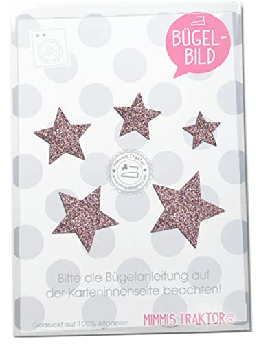 Bügelbild 5 GLITZER Sterne 4 cm bis 2 cm, 40 mm bis 20 mm Aufbügler Applikationen Bügelsticker für Stoffe Textilien Kinder zum Aufbügeln Flicken, Farbe:Glitzer confetti von Mimmis Traktor