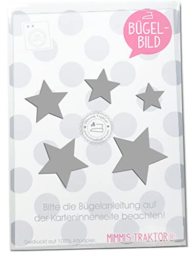 Bügelbild 5 Sterne 4 cm bis 2 cm Flockfolie kleine Aufbügler Applikationen Bügelsticker für Stoffe Textilien Kinder zum Aufbügeln Flicken, Farbe:grau von Mimmis Traktor