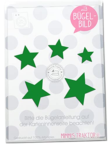 Bügelbild 5 Sterne 4 cm bis 2 cm Flockfolie kleine Aufbügler Applikationen Bügelsticker für Stoffe Textilien Kinder zum Aufbügeln Flicken, Farbe:grün von Mimmis Traktor