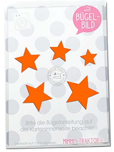 Bügelbild 5 Sterne 4 cm bis 2 cm Flockfolie kleine Aufbügler Applikationen Bügelsticker für Stoffe Textilien Kinder zum Aufbügeln Flicken, Farbe:orange von Mimmis Traktor