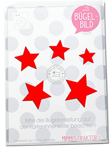 Bügelbild 5 Sterne 4 cm bis 2 cm Flockfolie kleine Aufbügler Applikationen Bügelsticker für Stoffe Textilien Kinder zum Aufbügeln Flicken, Farbe:rot von Mimmis Traktor