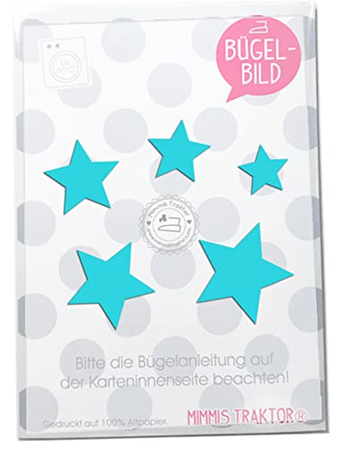 Bügelbild 5 Sterne 4 cm bis 2 cm Flockfolie kleine Aufbügler Applikationen Bügelsticker für Stoffe Textilien Kinder zum Aufbügeln Flicken, Farbe:türkis von Mimmis Traktor