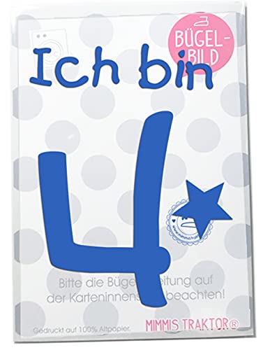 Bügelbild Ich bin ... mit Stern BLAU Flockfolie Aufbügler Applikationen Bügelsticker für Stoffe Textilien Kinder zum Aufbügeln Flicken, Farbe:4 von Mimmis Traktor