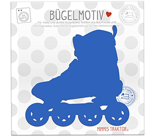 Bügelbild Inliner Rollerblades 11,5 cm BLAU Flockfolie Aufbügler Applikationen Bügelsticker für Stoffe Textilien Kinder zum Aufbügeln Flicken von Mimmis Traktor