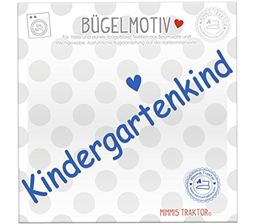 Bügelbild Kindergartenkind 16 cm x 2,4 cm BLAU Flockfolie Aufbügler Applikationen Bügelsticker für Stoffe Textilien Kinder zum Aufbügeln Flicken von Mimmis Traktor