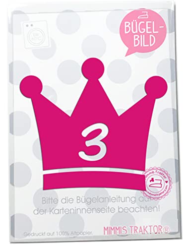 Bügelbild Krone Zahl 10,5 cm PINK Flockfolie Aufbügler Applikationen Bügelsticker für Stoffe Textilien Kinder zum Aufbügeln Flicken, Farbe:3 von Mimmis Traktor