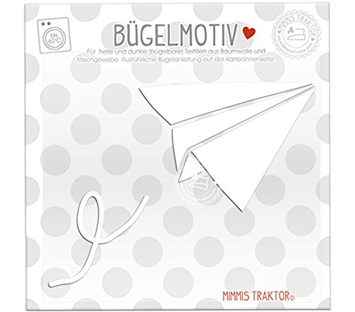 Bügelbild Papierflieger 8,5 cm x 6,7 cm WEISS Flockfolie Aufbügler Applikationen Bügelsticker für Stoffe Textilien Kinder zum Aufbügeln Flicken von Mimmis Traktor