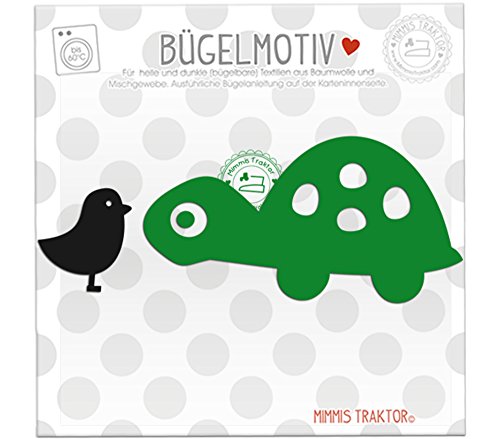 Bügelbild Schildkröte + Vogel 11 cm GRÜN SCHWARZ Flockfolie Aufbügler Applikationen Bügelsticker für Stoffe Textilien Kinder zum Aufbügeln Flicken von Mimmis Traktor