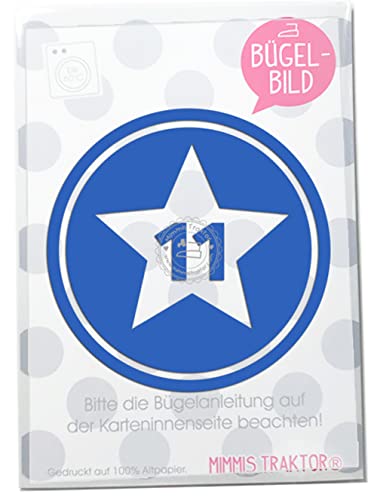 Bügelbild Sternbutton mit Wunschzahl 10 cm Flockfolie Aufbügler Applikationen Bügelsticker für Stoffe Textilien Kinder zum Aufbügeln Flicken, Farbe:blau, Zahl:11 von Mimmis Traktor