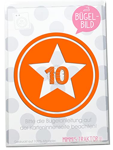 Bügelbild Sternbutton mit Wunschzahl 10 cm Flockfolie Aufbügler Applikationen Bügelsticker für Stoffe Textilien Kinder zum Aufbügeln Flicken, Farbe:orange, Zahl:10 von Mimmis Traktor