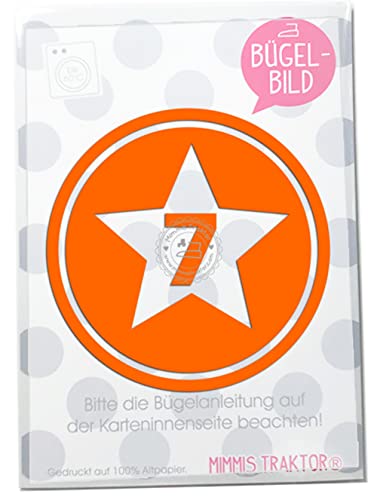 Bügelbild Sternbutton mit Wunschzahl 10 cm Flockfolie Aufbügler Applikationen Bügelsticker für Stoffe Textilien Kinder zum Aufbügeln Flicken, Farbe:orange, Zahl:7 von Mimmis Traktor