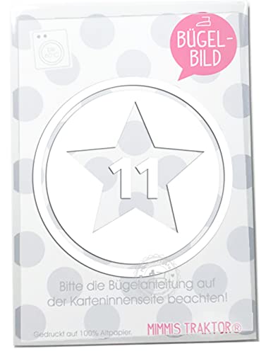 Bügelbild Sternbutton mit Wunschzahl 10 cm Flockfolie Aufbügler Applikationen Bügelsticker für Stoffe Textilien Kinder zum Aufbügeln Flicken, Farbe:weiss, Zahl:11 von Mimmis Traktor