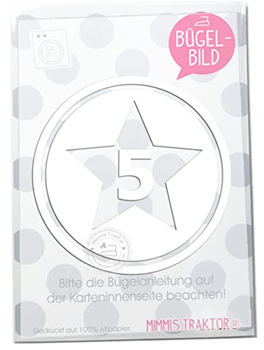 Bügelbild Sternbutton mit Wunschzahl 10 cm Flockfolie Aufbügler Applikationen Bügelsticker für Stoffe Textilien Kinder zum Aufbügeln Flicken, Farbe:weiss, Zahl:5 von Mimmis Traktor