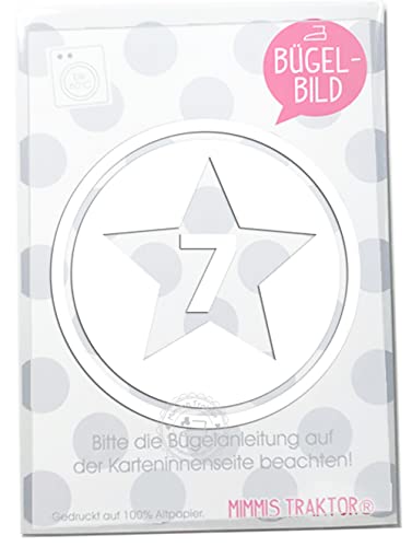 Bügelbild Sternbutton mit Wunschzahl 10 cm Flockfolie Aufbügler Applikationen Bügelsticker für Stoffe Textilien Kinder zum Aufbügeln Flicken, Farbe:weiss, Zahl:7 von Mimmis Traktor