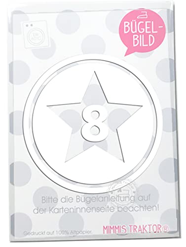 Bügelbild Sternbutton mit Wunschzahl 10 cm Flockfolie Aufbügler Applikationen Bügelsticker für Stoffe Textilien Kinder zum Aufbügeln Flicken, Farbe:weiss, Zahl:8 von Mimmis Traktor