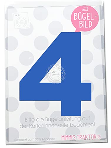 Bügelbild Wunschzahl 10 cm Zahl Geburtstag 0 1 2 3 4 5 6 7 8 oder 9 Flockfolie Aufbügler Applikationen Bügelsticker für Stoffe Textilien Kinder zum Aufbügeln Flicken, Farbe:blau, Zahl:4 von Mimmis Traktor