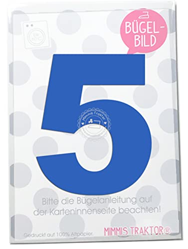 Bügelbild Wunschzahl 10 cm Zahl Geburtstag 0 1 2 3 4 5 6 7 8 oder 9 Flockfolie Aufbügler Applikationen Bügelsticker für Stoffe Textilien Kinder zum Aufbügeln Flicken, Farbe:blau, Zahl:5 von Mimmis Traktor