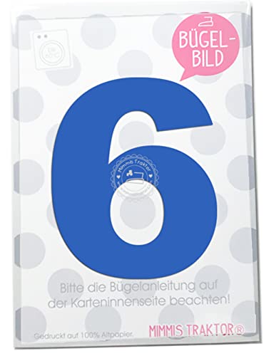 Bügelbild Wunschzahl 10 cm Zahl Geburtstag 0 1 2 3 4 5 6 7 8 oder 9 Flockfolie Aufbügler Applikationen Bügelsticker für Stoffe Textilien Kinder zum Aufbügeln Flicken, Farbe:blau, Zahl:6 von Mimmis Traktor