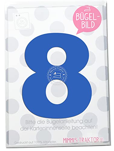 Bügelbild Wunschzahl 10 cm Zahl Geburtstag 0 1 2 3 4 5 6 7 8 oder 9 Flockfolie Aufbügler Applikationen Bügelsticker für Stoffe Textilien Kinder zum Aufbügeln Flicken, Farbe:blau, Zahl:8 von Mimmis Traktor