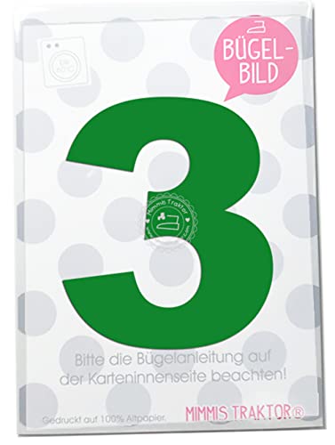 Bügelbild Wunschzahl 10 cm Zahl Geburtstag 0 1 2 3 4 5 6 7 8 oder 9 Flockfolie Aufbügler Applikationen Bügelsticker für Stoffe Textilien Kinder zum Aufbügeln Flicken, Farbe:grün, Zahl:3 von Mimmis Traktor