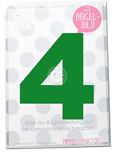 Bügelbild Wunschzahl 10 cm Zahl Geburtstag 0 1 2 3 4 5 6 7 8 oder 9 Flockfolie Aufbügler Applikationen Bügelsticker für Stoffe Textilien Kinder zum Aufbügeln Flicken, Farbe:grün, Zahl:4 von Mimmis Traktor