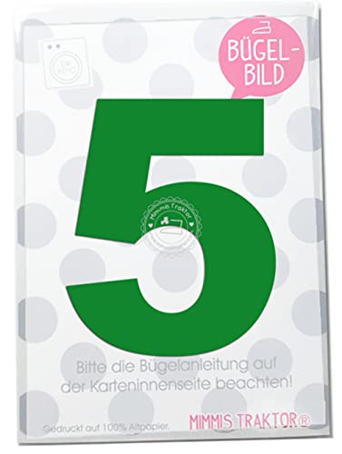 Bügelbild Wunschzahl 10 cm Zahl Geburtstag 0 1 2 3 4 5 6 7 8 oder 9 Flockfolie Aufbügler Applikationen Bügelsticker für Stoffe Textilien Kinder zum Aufbügeln Flicken, Farbe:grün, Zahl:5 von Mimmis Traktor