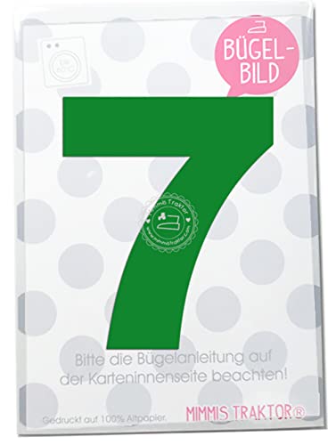 Bügelbild Wunschzahl 10 cm Zahl Geburtstag 0 1 2 3 4 5 6 7 8 oder 9 Flockfolie Aufbügler Applikationen Bügelsticker für Stoffe Textilien Kinder zum Aufbügeln Flicken, Farbe:grün, Zahl:7 von Mimmis Traktor