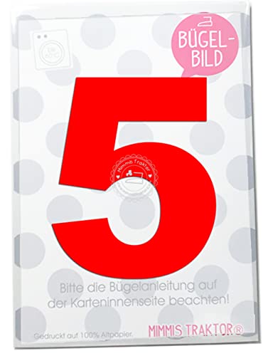 Bügelbild Wunschzahl 10 cm Zahl Geburtstag 0 1 2 3 4 5 6 7 8 oder 9 Flockfolie Aufbügler Applikationen Bügelsticker für Stoffe Textilien Kinder zum Aufbügeln Flicken, Farbe:rot, Zahl:5 von Mimmis Traktor